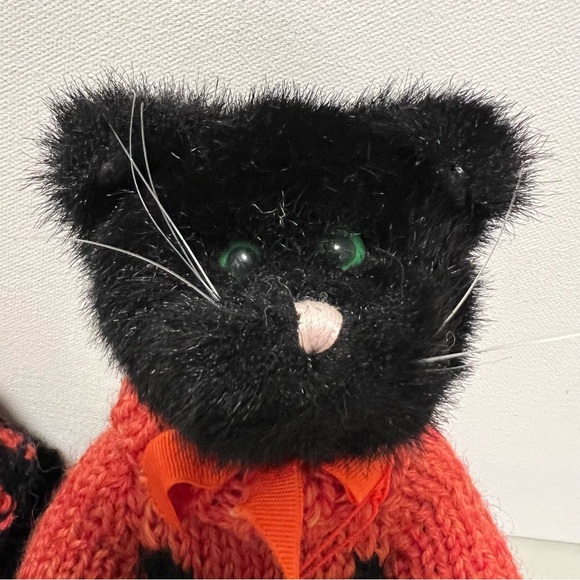 Boyds Bears Inky Catterwall & Punkin Puss Black Plush Cats Halloween Sweaters - Picture 2 of 13